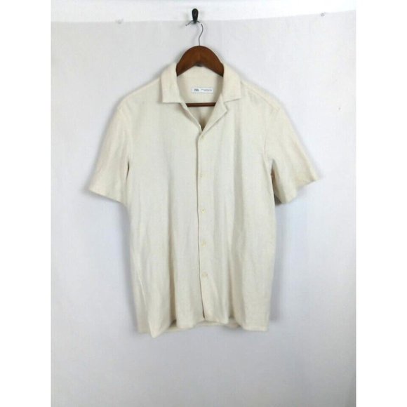 Zara Other - Zara Shirt Men's Size M Beige Cream Textured Woven Knit Thick Button Up